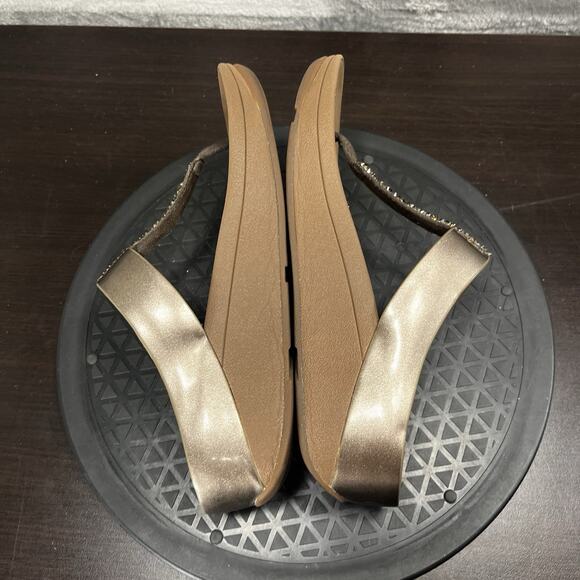 Fitflop Womens Size 6 Fino Toe-Post Flip Flops Bronze Glitter Studded Sandals - Picture 8 of 10